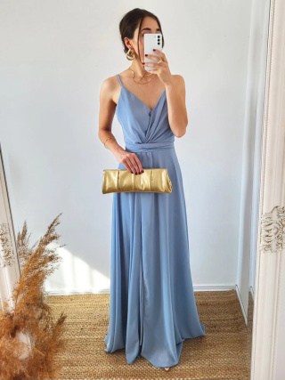 Laura błękitna sukienka maxi z rozcięciem