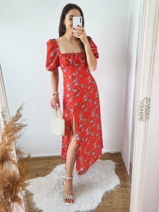 Liliana sukienka w kwiaty czerwona