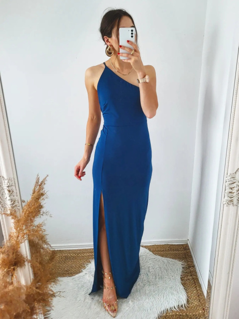 Serena dopasowana sukienka maxi morski niebieski