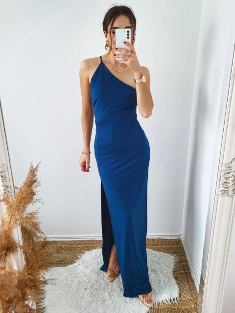 Serena dopasowana sukienka maxi morski niebieski