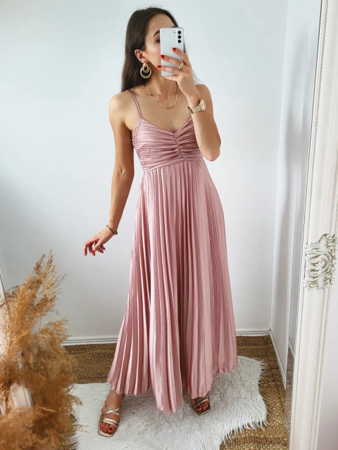 Vanessa plisowana sukienka z wiązanymi plecami rose gold